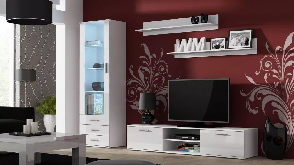 Sekcija Soho 1 ar LED · Balts · 240 × 43 × 192 cm