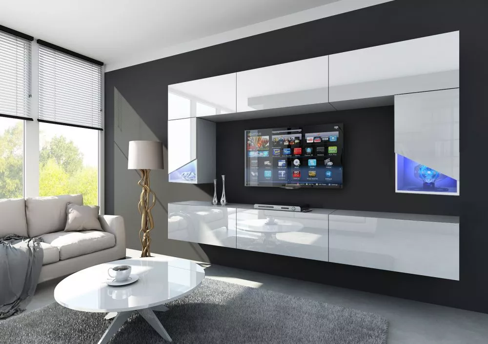 Sekcija IS S9 ar LED · Balts · 249 × 35 × 194 cm