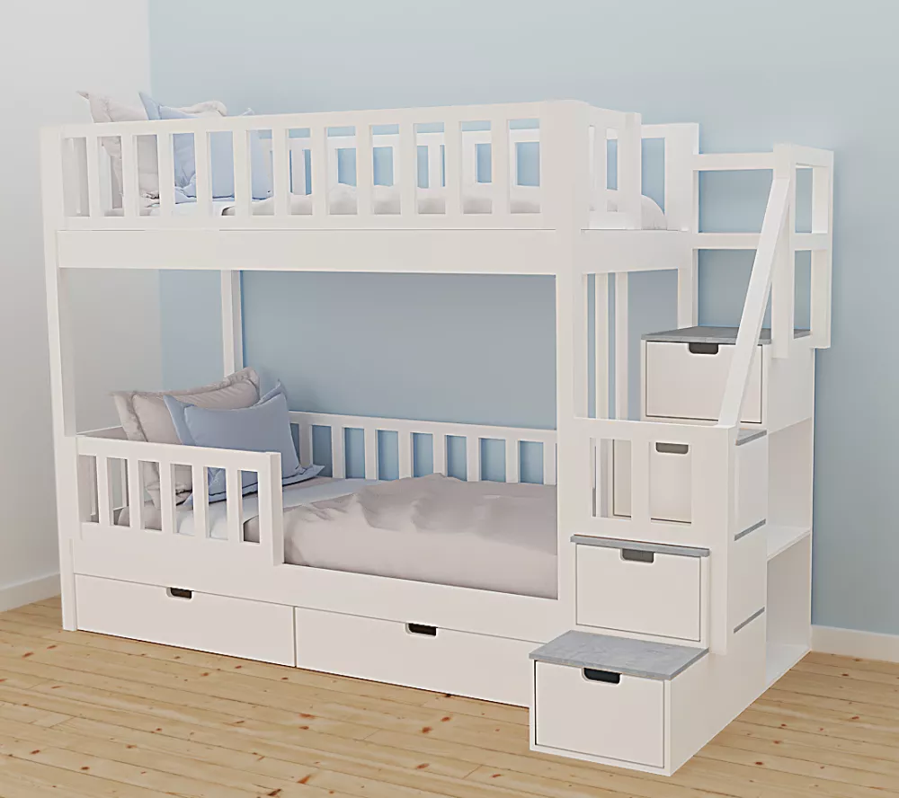 Bērnu gulta 111P ar stelāžām Kāpņu puse: Pa labi, Guļamvietas platums: 90 cm, Guļamvietas garums: 200 cm, · 118 × 252 × 