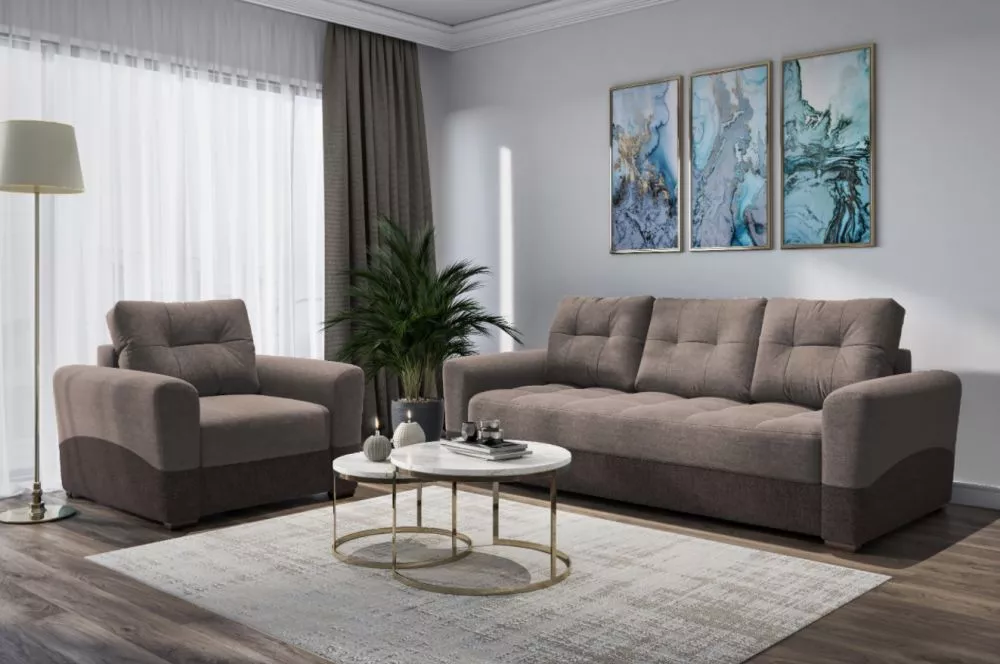Komplekts Victor 3S+1S Standard · Brūns + tumši brūns · 98 × 234 × 90 cm