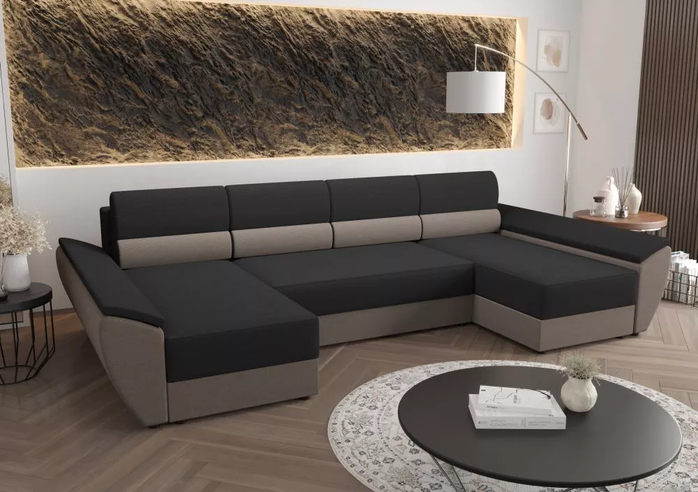 Dīvāns Rebi U4 Standard · Tumši pelēks + pelēks · 140 × 321 × 88 cm
