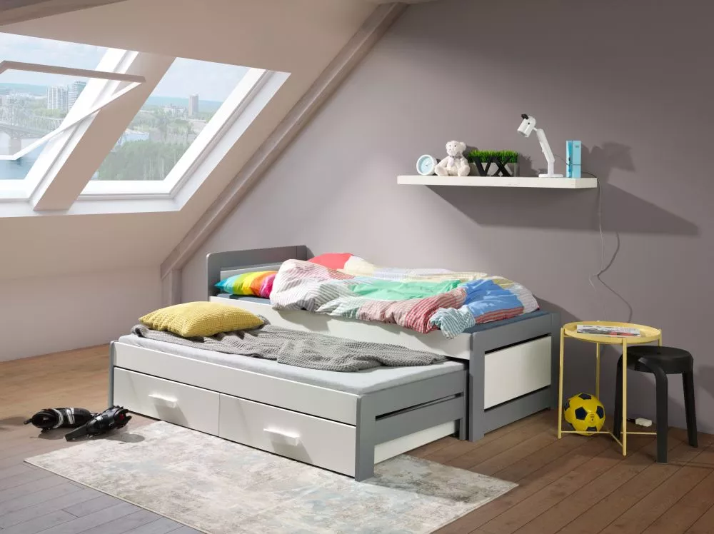 Bērnu gulta Tiesto ar stelāžām Guļamvietas platums: 80 cm, Guļamvietas garums: 180 cm, · 87 × 185 × 76 cm