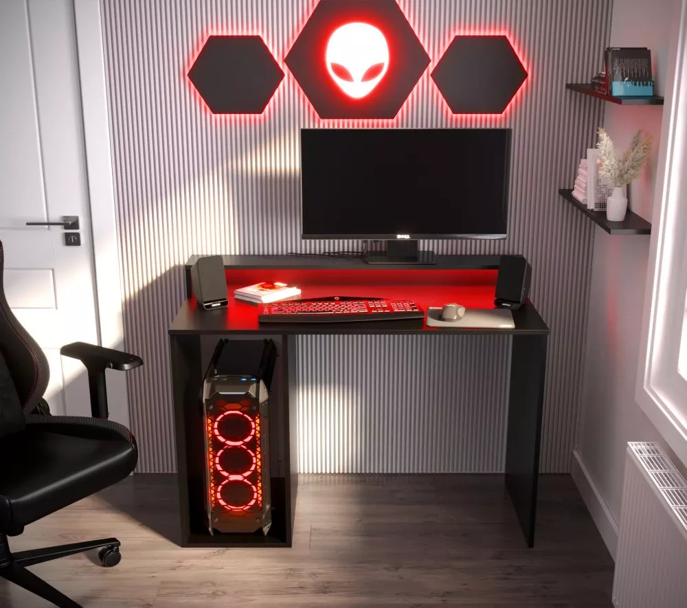 Galds Gamer 2 ar LED · Melns · 107 × 90 × 50 cm