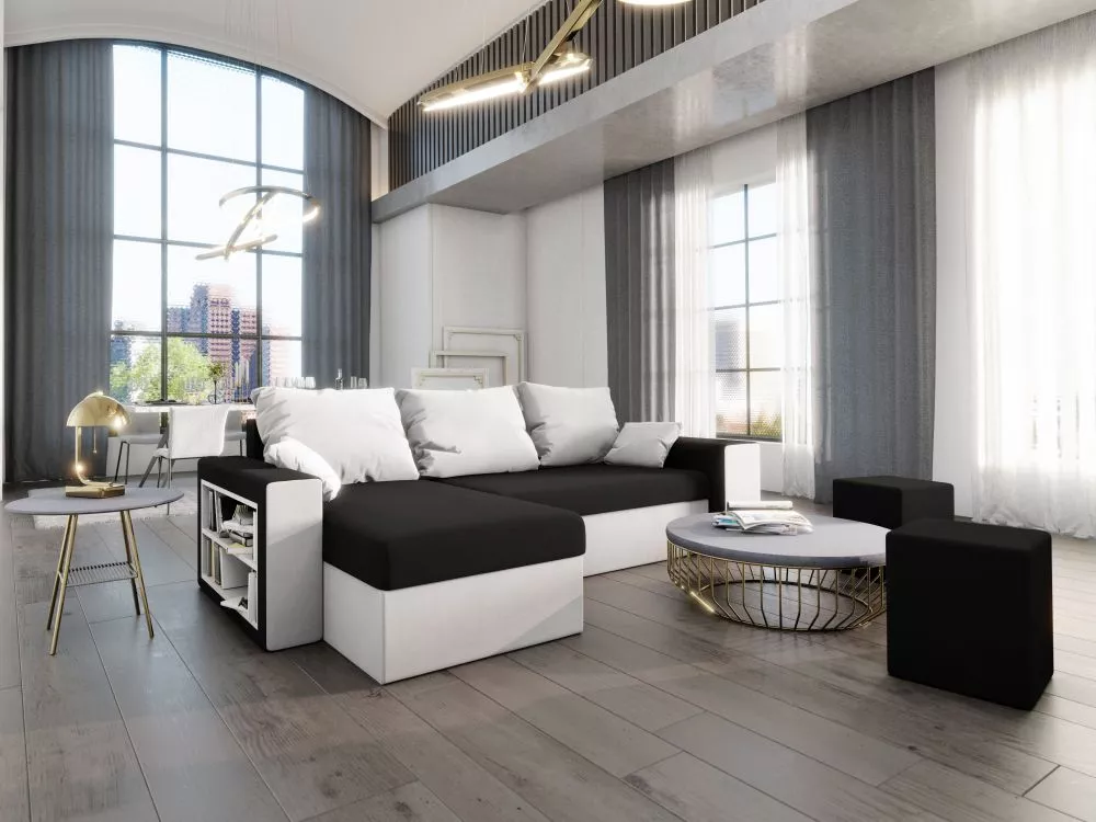 Dīvāns Vegas Premium Standard · Melns + balts · 145 × 253 × 72 cm