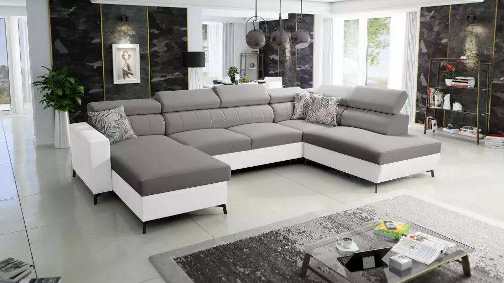 Dīvāns Baltico 6 Standard · Tumši pelēks + balts · 224 × 351 × 83 cm