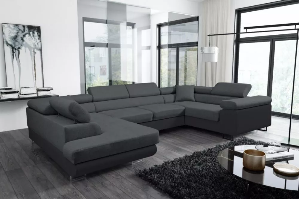 Dīvāns Antos Bis standard · Tumši pelēks + melns · 202 × 340 × 90 cm