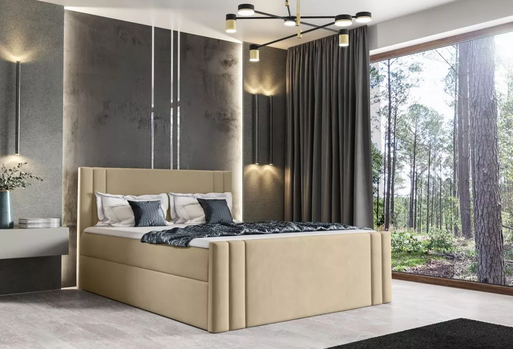 Gulta Carmen Boxspring Standard Guļamvietas platums: 160 cm, Guļamvietas garums: 200 cm, · Bēšs · 164 × 213 × 103 cm