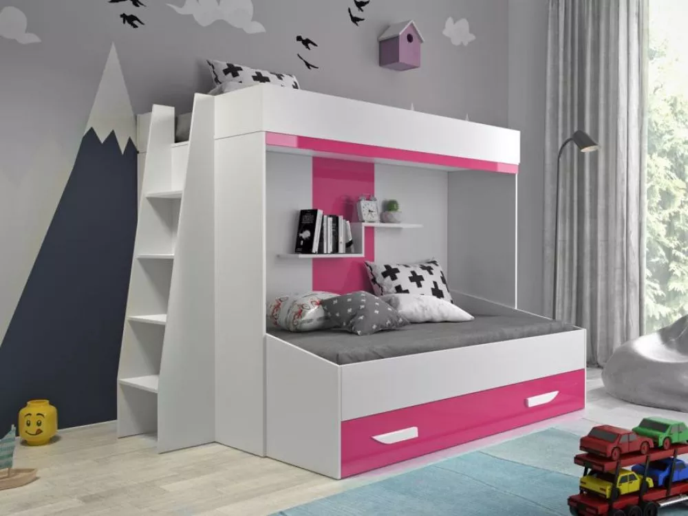 Bērnu gulta Party 17 ar stelāžām Guļamvietas platums: 90 cm, Guļamvietas garums: 200 cm, · 135 × 230 × 165 cm