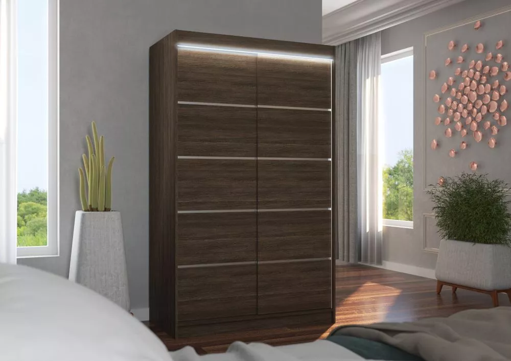 Skapis Benisso ar LED · Šokolādes · 120 × 58 × 200 cm