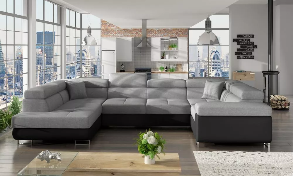 Dīvāns Letto standard · Pelēks + melns · 202 × 340 × 90 cm