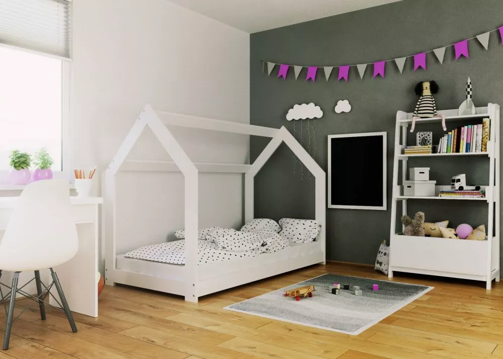 Bērnu gulta Domek D2 ar stelāžu Guļamvietas platums: 80 cm, Guļamvietas garums: 160 cm, · Balts · 87 × 164 × 124 cm