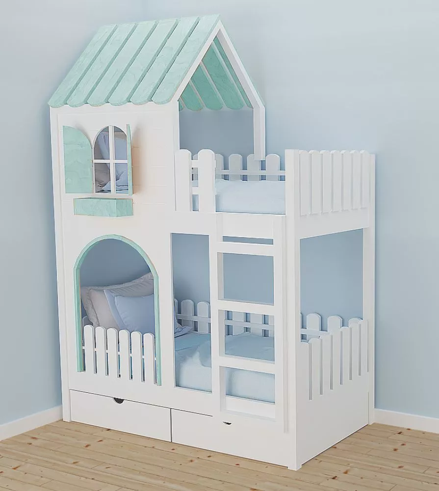 Bērnu gulta ID 115P ar stelāžām Kāpņu puse: Pa labi, Guļamvietas platums: 80 cm, Guļamvietas garums: 160 cm, · 87 × 167 