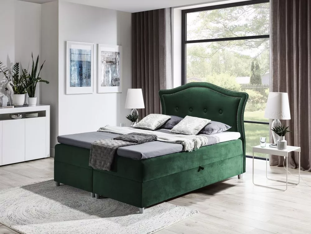 Gulta Bedran Boxspring Standard Guļamvietas platums: 180 cm, Guļamvietas garums: 200 cm, · Tumši zaļš · 190 × 214 × 130 