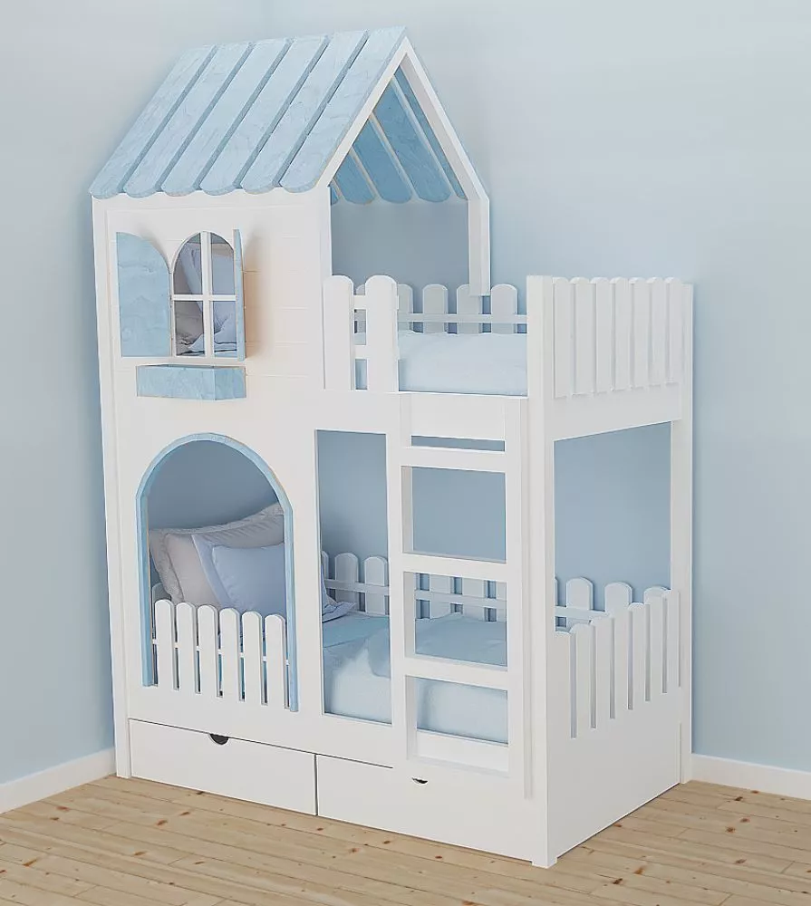 Bērnu gulta ID 115P ar stelāžām Kāpņu puse: Pa labi, Guļamvietas platums: 90 cm, Guļamvietas garums: 200 cm, · 97 × 207 