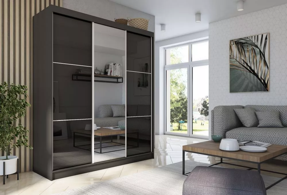 Skapis Viviana ar LED · Melns · 180 × 61 × 216 cm