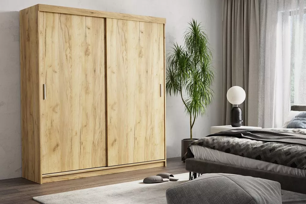 Skapis Lexi 200 · Ozols craft zelts · 203 × 62 × 217 cm