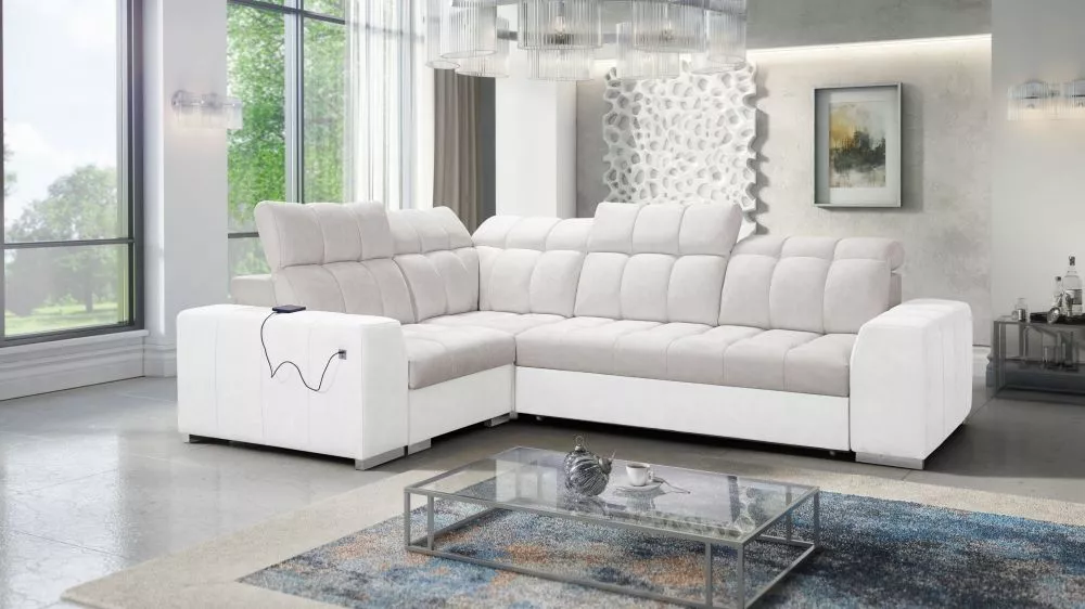 Dīvāns Pagano 2 Premium Standard · Bēšs + balts · 209 × 285 × 83 cm