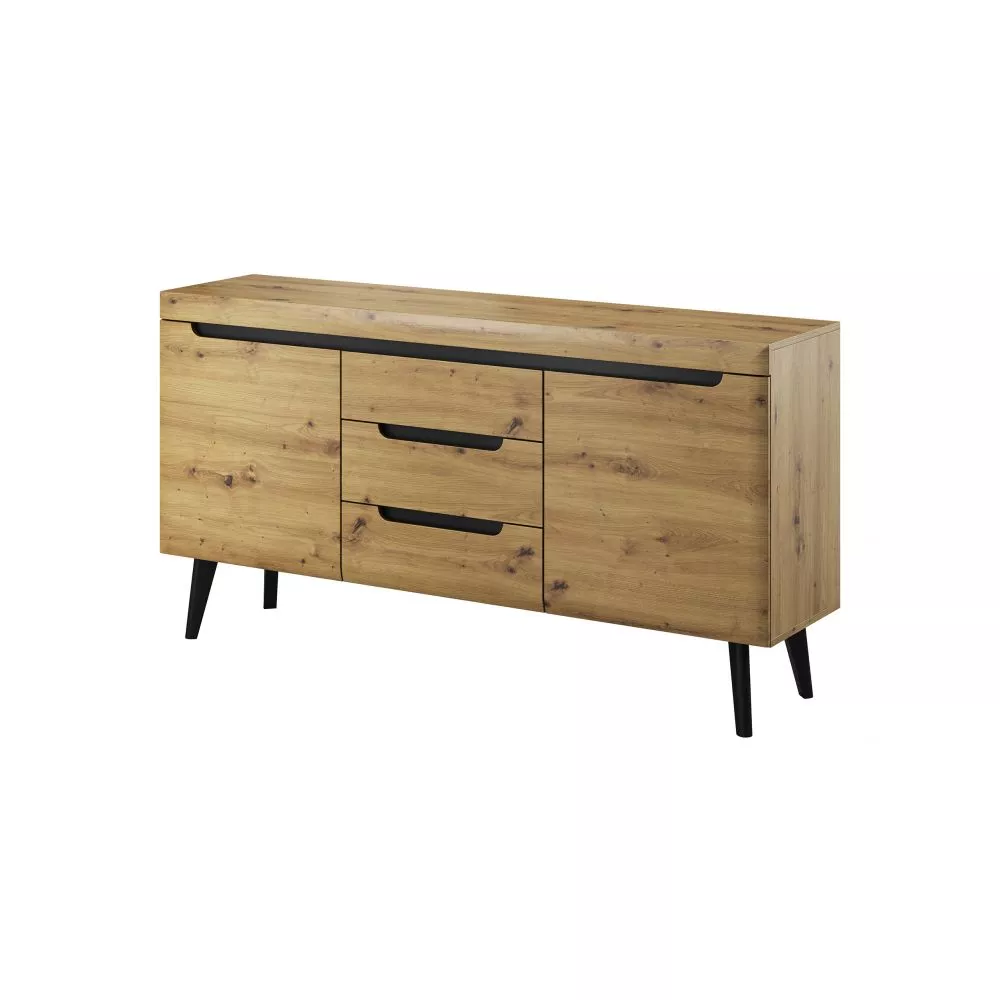 Kumode Nordi NKSZ160 · Ozols artisan + melns · 160 × 40 × 83 cm