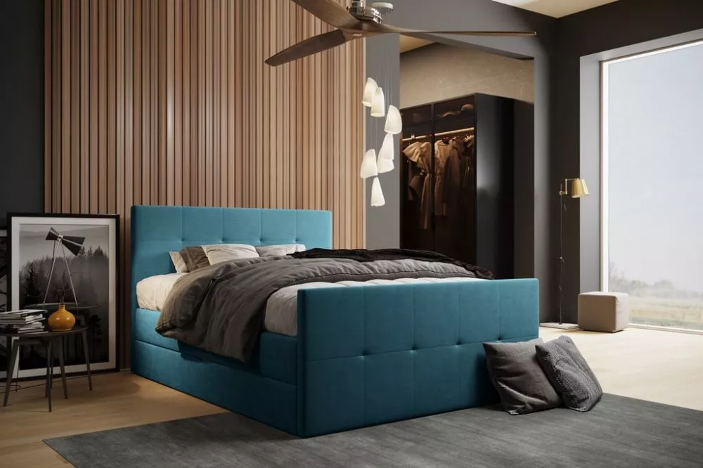 Gulta Karmen Boxspring Standard Guļamvietas platums: 140 cm, Guļamvietas garums: 200 cm, · Tirkīzs · 140 × 223 × 112 cm
