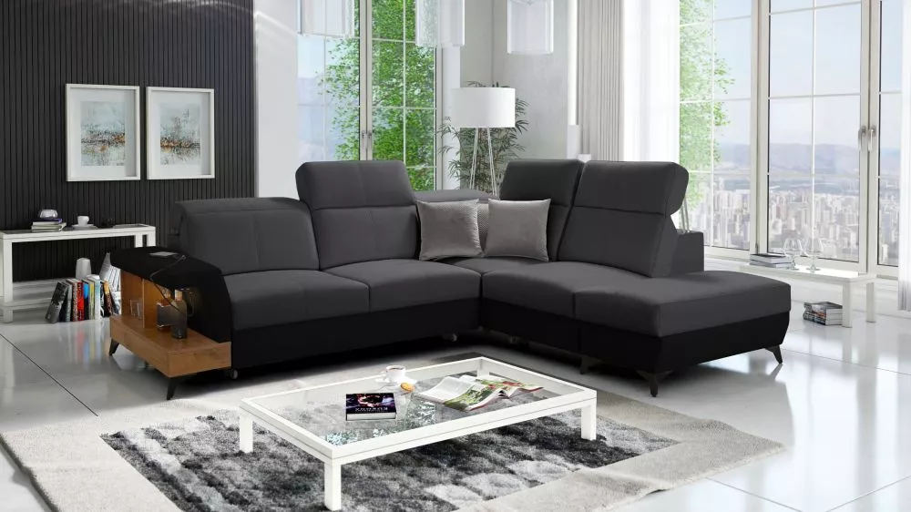 Dīvāns Belutti 7 Lancelot Standard ar LED · Grafīts + melns · 236 × 288 × 84 cm