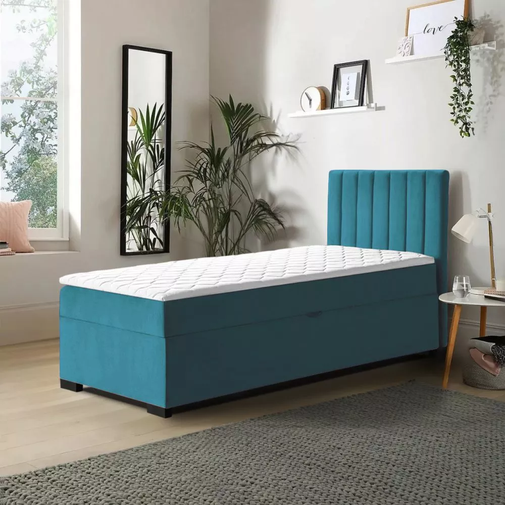 Gulta Eryk 90x200 Boxspring Standard Guļamvietas platums: 90 cm, Guļamvietas garums: 200 cm, · Tirkīzs · 94 × 207 × 105 