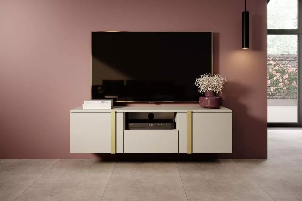 TV tumba Verica RTV 150 2D1SZ Gold W · Gaiši bēšs · 150 × 45 × 40 cm