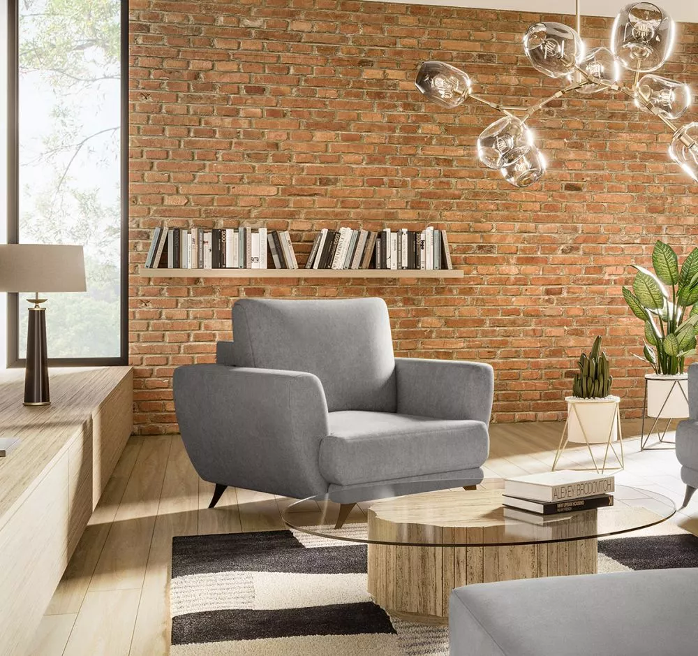 Mīksts krēsls Megis 1S standard Sēdvietas dziļums: 60 cm, · Pelēks · 102 × 94 × 87 cm