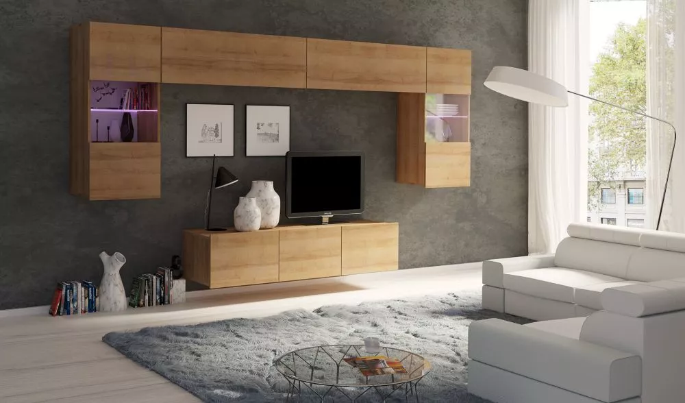 Sekcija Calabrini 2 ar LED · Zelta ozols · 300 × 43 cm