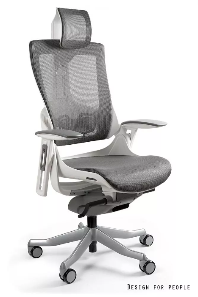 Datorkrēsls Wau 2 S Korpusa krāsa: pelēks, Elementu krāsa: balts, Sēdvietas platums: 47 cm, · 69 × 52 × 117 cm