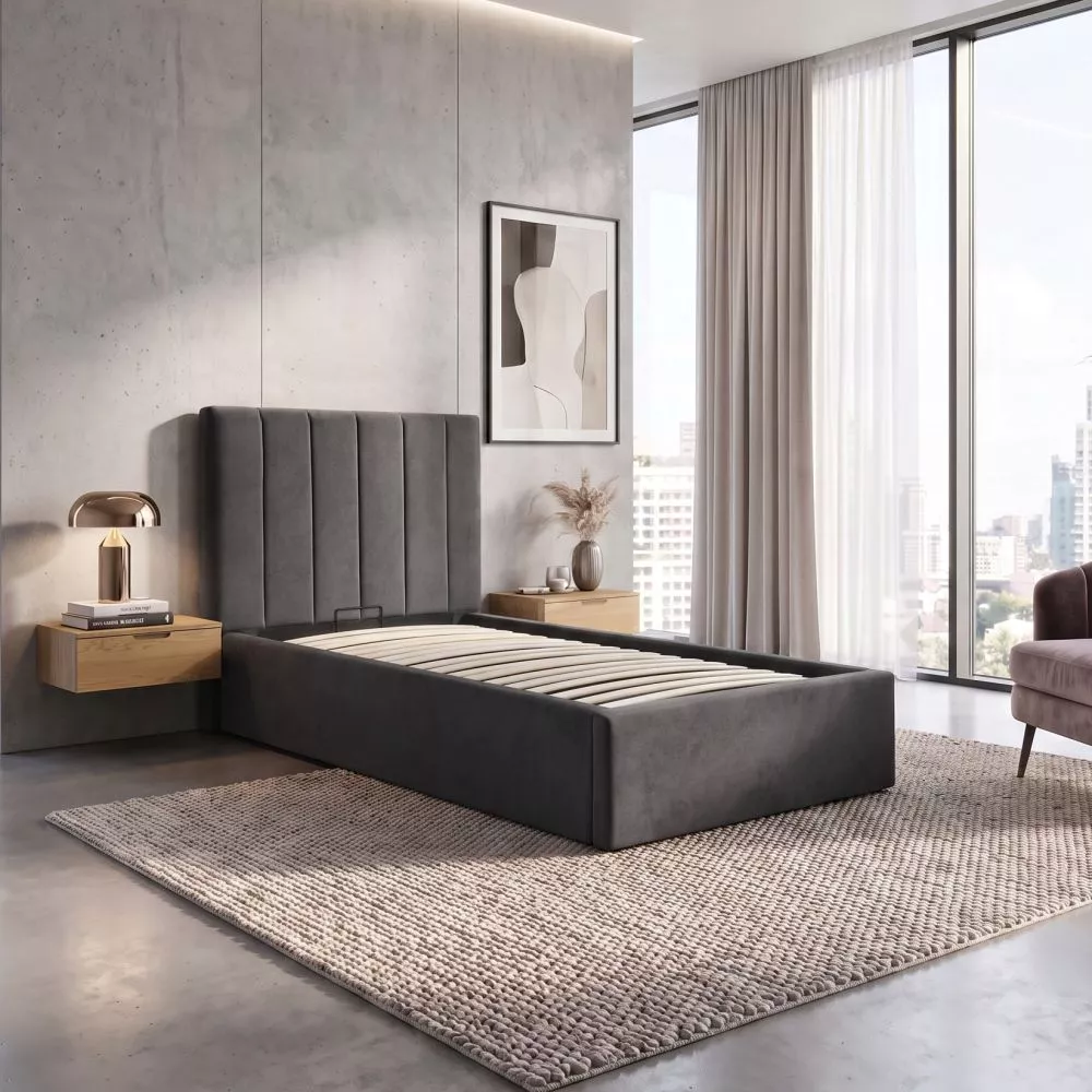 Gulta Melvio Standard ar stelāžām Guļamvietas platums: 90 cm, Guļamvietas garums: 200 cm, · Pelēks · 110 × 217 × 112 cm