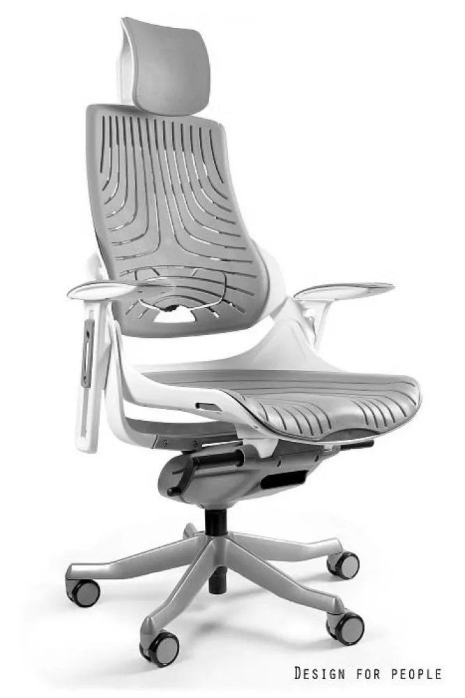 Datorkrēsls Wau Elastomer Korpusa krāsa: pelēks, Elementu krāsa: balts, Sēdvietas platums: 47 cm, · 68 × 51 × 117 cm