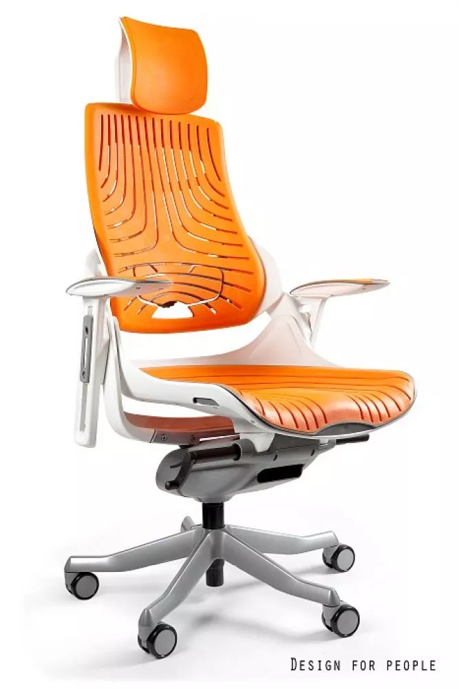 Datorkrēsls Wau Elastomer Korpusa krāsa: oranžs, Elementu krāsa: balts, Sēdvietas platums: 47 cm, · 68 × 51 × 117 cm