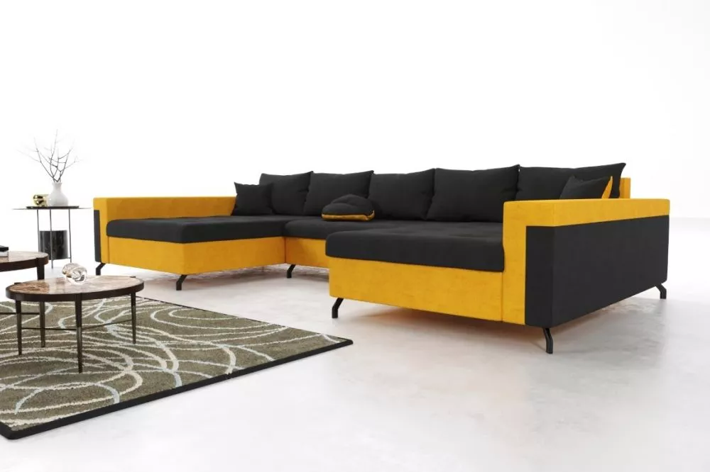Dīvāns Braga Premium Standard · Melns + dzeltens · 142 × 350 × 76 cm