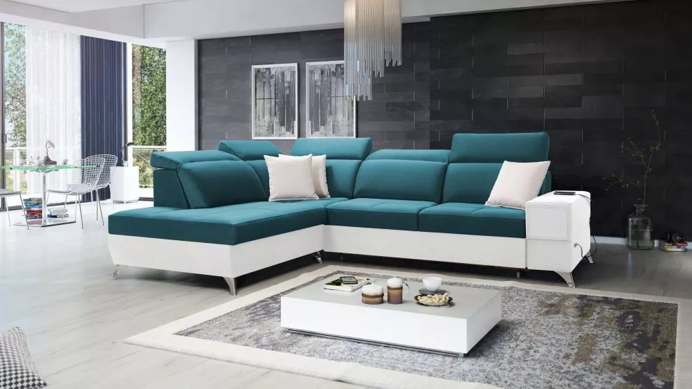 Dīvāns Deus 7 Premium Standard · Tirkīzs + balts · 224 × 286 × 83 cm
