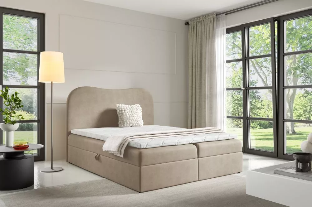 Gulta Ambra Lux Boxspring Standard Guļamvietas platums: 120 cm, Guļamvietas garums: 200 cm, · Kapučino · 124 × 205 × 124
