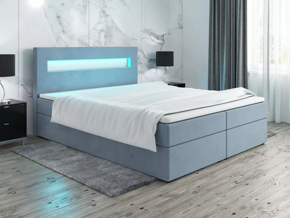 Gulta Classic 3 Boxspring standard ar LED Guļamvietas platums: 180 cm, Guļamvietas garums: 200 cm, · Gaiši zils · 180 × 