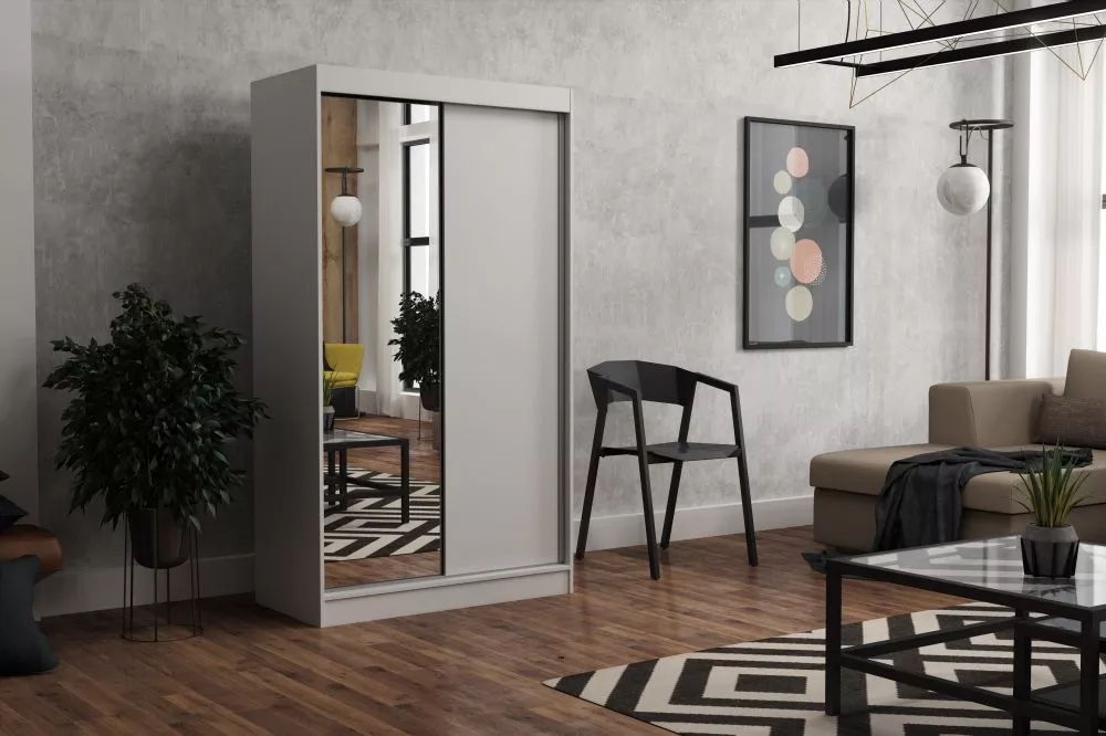 Skapis John Mirror · Balts · 100 × 60 × 215 cm