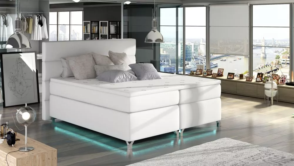 Gulta Amadeo Boxspring Classic ar LED standard Guļamvietas platums: 140 cm, Guļamvietas garums: 200 cm, · Balts · 155 × 