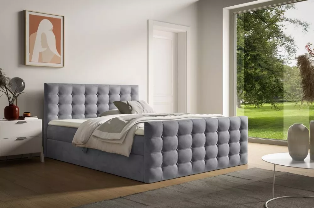 Gulta Calvani Boxspring Standard Guļamvietas platums: 120 cm, Guļamvietas garums: 200 cm, · Pelēks · 124 × 214 × 103 cm