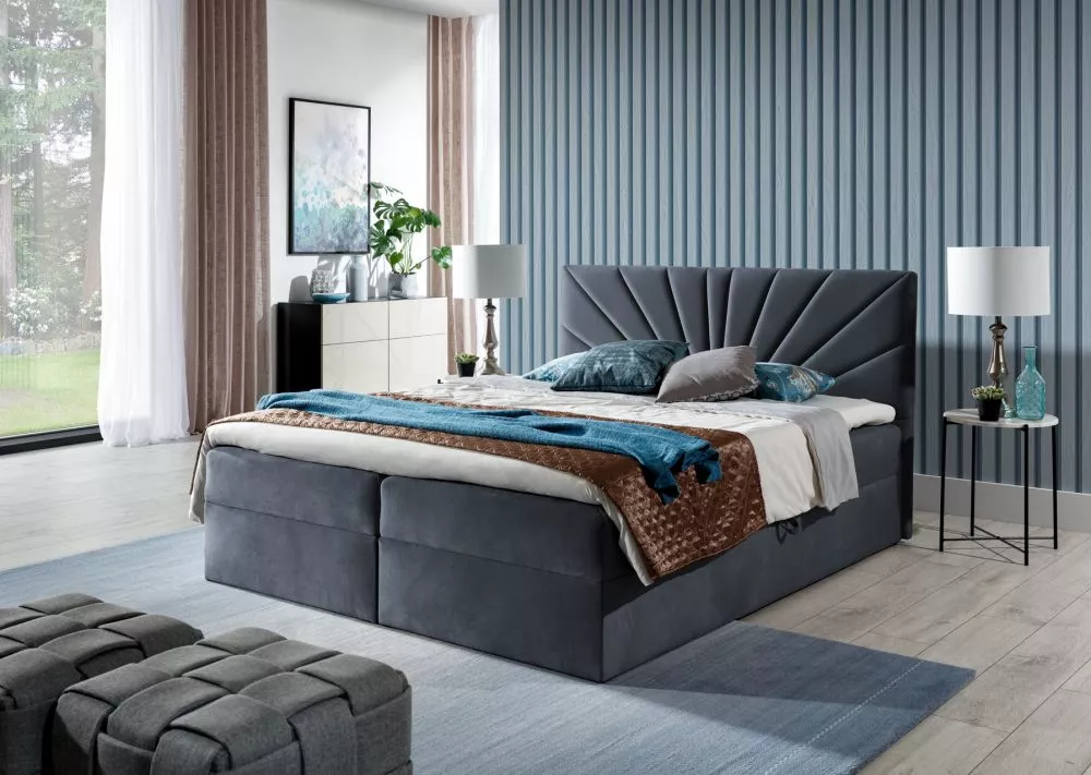 Gulta Top4 Boxspring Premium Standard Guļamvietas platums: 120 cm, Guļamvietas garums: 200 cm, · Zili pelēks · 124 × 208