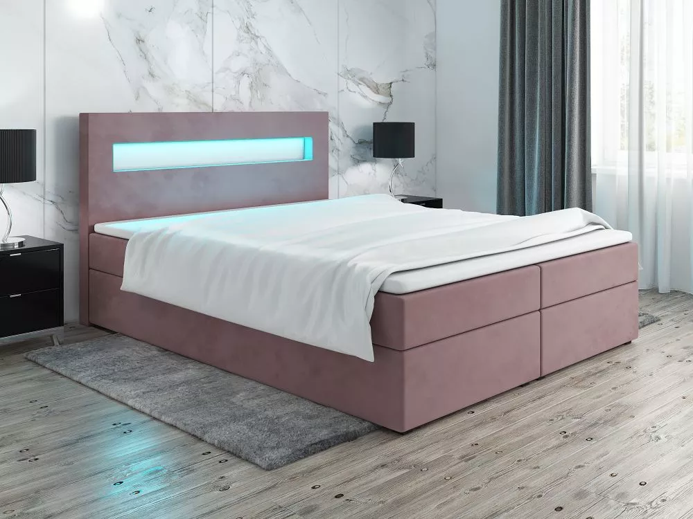 Gulta Classic 3 Boxspring standard ar LED Guļamvietas platums: 140 cm, Guļamvietas garums: 200 cm, · Rozā · 140 × 209 × 