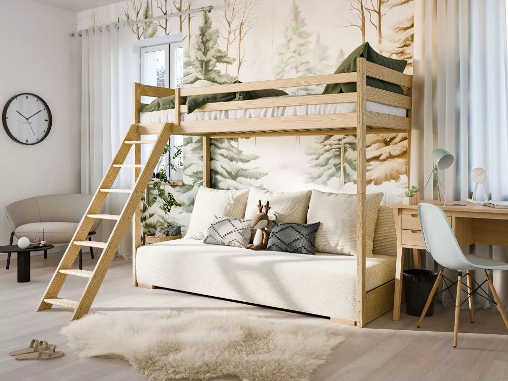 Bērnu gulta Sofino ar stelāžu Guļamvietas platums: 90 cm, Guļamvietas garums: 200 cm, · 191 × 37 × 208 × 169.5 cm