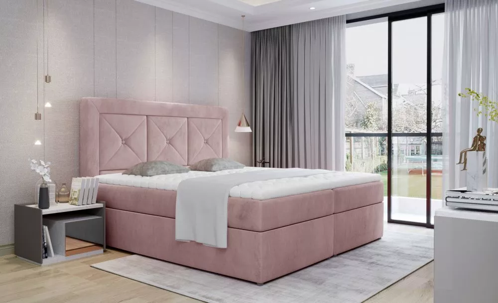 Gulta Idris Boxspring Premium standard Guļamvietas platums: 160 cm, Guļamvietas garums: 200 cm, · Rozā · 160 × 215 × 115
