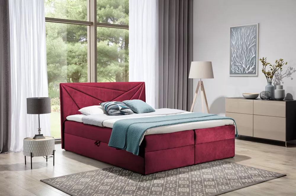 Gulta Top5 Boxspring Premium Standard Guļamvietas platums: 160 cm, Guļamvietas garums: 200 cm, · Sarkans · 164 × 208 × 1