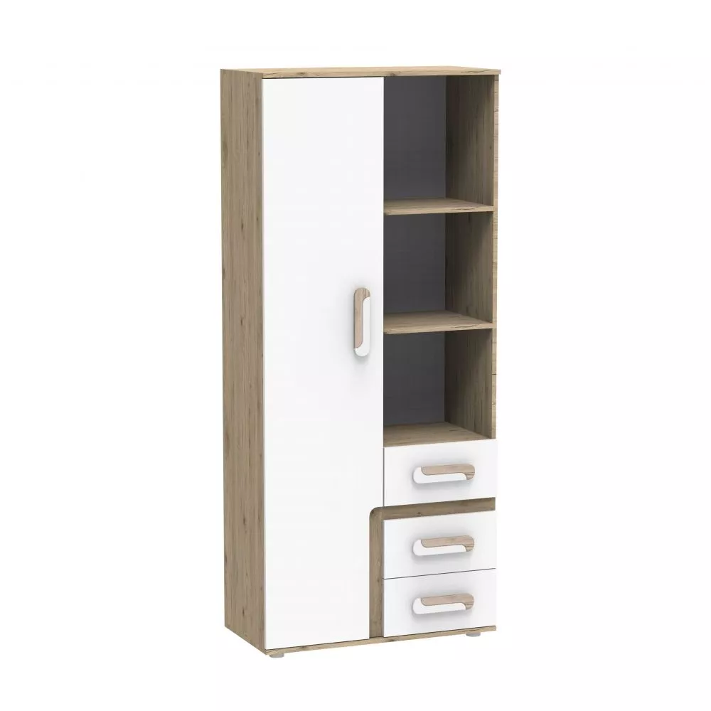 Grāmatu skapis Apetito 04 Korpusa krāsa: ozols, Elementu krāsa: balts, · 75 × 40 × 192 cm
