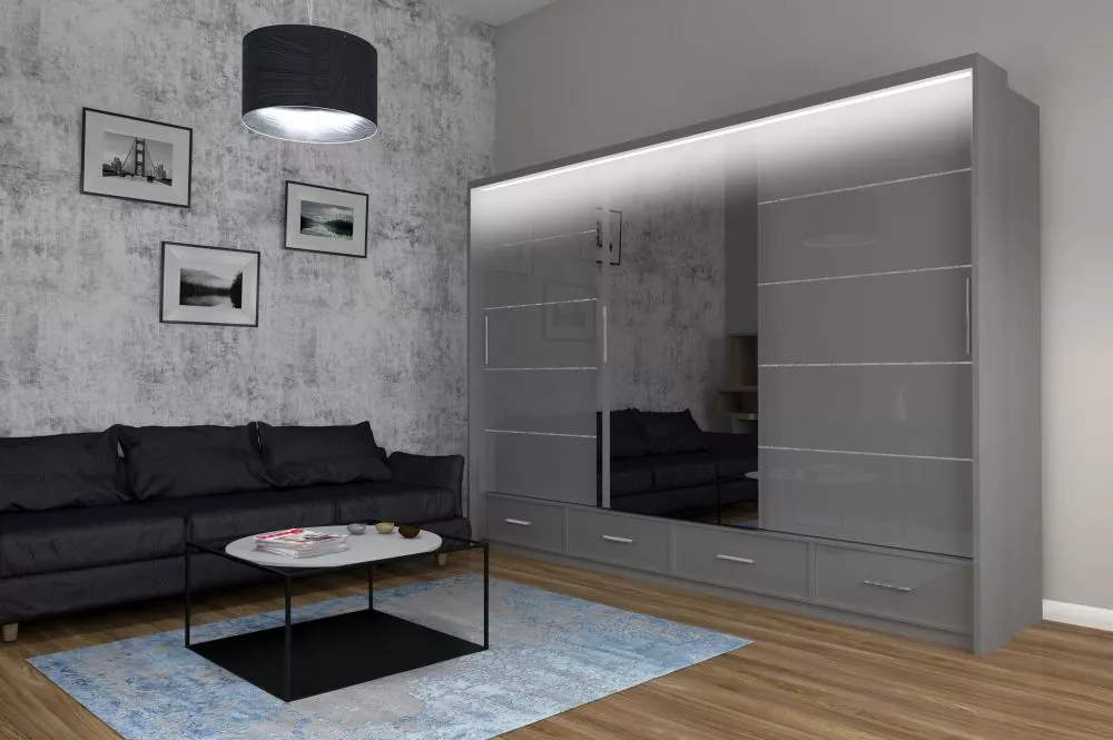 Skapis Sycylia ar LED · Pelēks · 253 × 66 × 220 cm