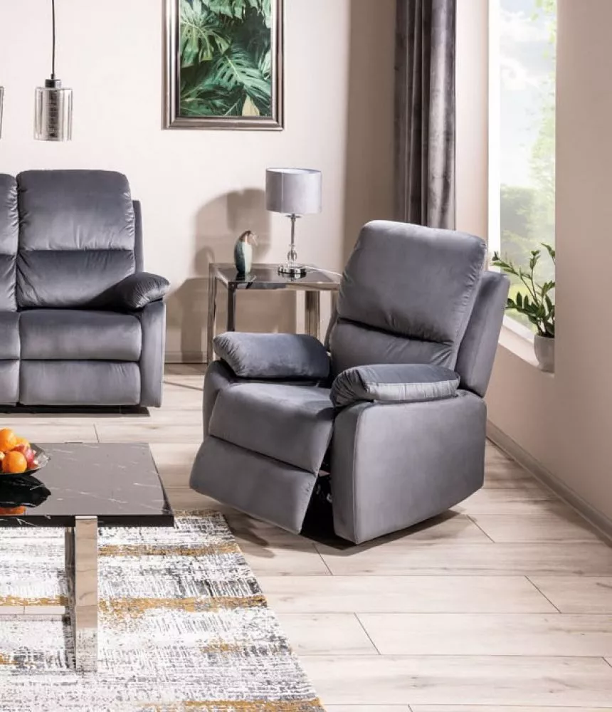 Mīksts krēsls Spencer 1 Velvet Sēdvietas dziļums: 54 cm, Maksimālais dziļums: 164 cm, · Pelēks · 80 × 94 × 101 cm