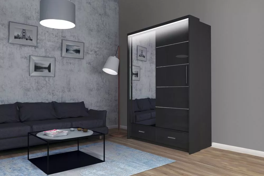 Skapis Sycylia ar LED · Melns · 150 × 66 × 220 cm