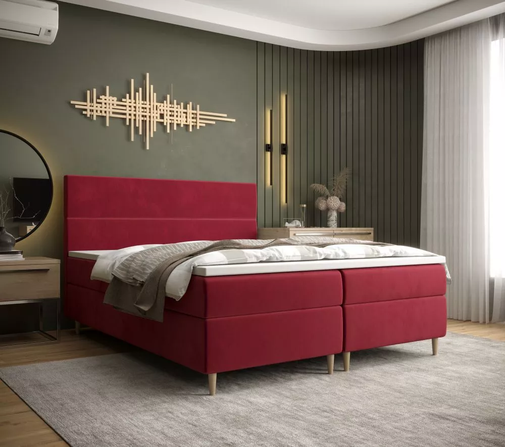 Gulta Flo Boxspring Standard Guļamvietas platums: 140 cm, Guļamvietas garums: 200 cm, · Tumši sarkans · 145 × 114 cm
