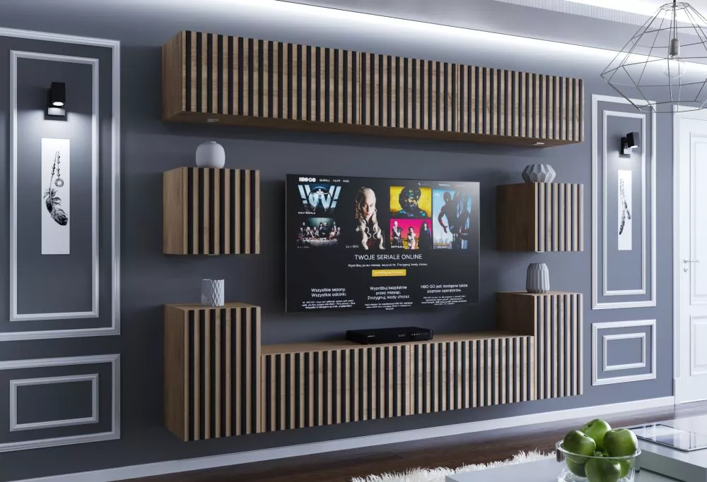 Sekcija Paloma ar LED Korpusa krāsa: zelts ozols, · 242 × 35 × 210 cm